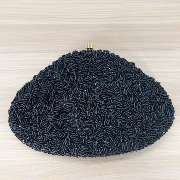 VINTAGE Black Beaded Clutch Formal Evening Purse Allover Gatsby Retro LA REGALE - Picture 3 of 10